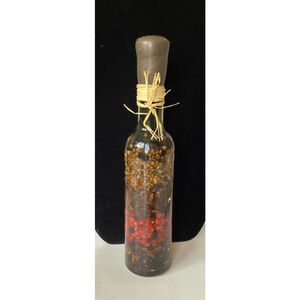 Tall Skinny Kitchen Bottle Oil W/Red & Dark Seeds Inside Decorative Table Art